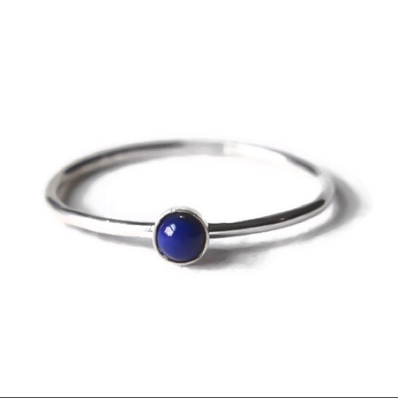 (2-13) 925 Sterling Silver 4mm lapis lazuli gemstone beaded band stacking ring - Picture 3 of 9